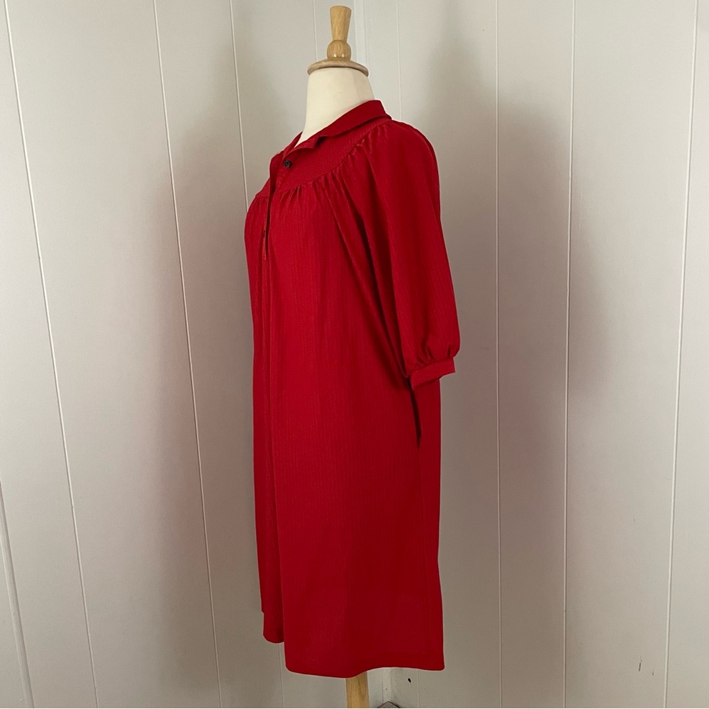 Vintage Midi Dress Women’s XL Stripe Polka Dot Henley Short Sleeve Shift Pockets - Picture 5 of 9